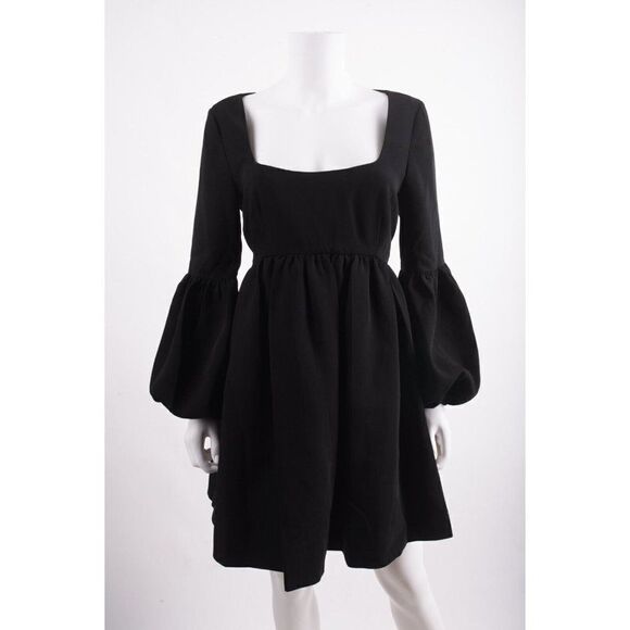 Cinq a Sept Womens Dorina Babydoll Crepe Mini Dress Lantern Sleeve 10 Black NWT - Picture 2 of 6